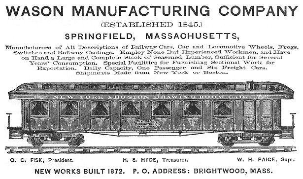 Wason Advertisement from 1879 Car-Builders Dictionary