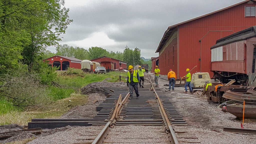 crews installing track switch