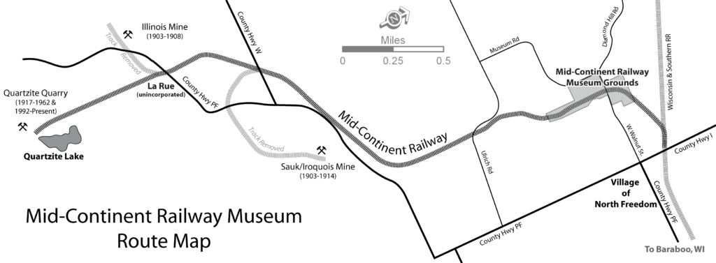 Mid-Continent Railway Route Map with mine locations