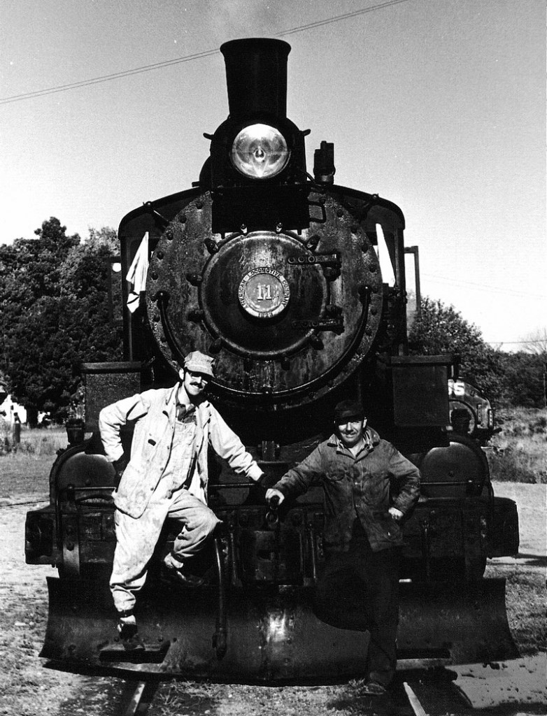 Ken Hojnacki and Nelson Husted in front of Bath & Hammondsport #11 locomotive