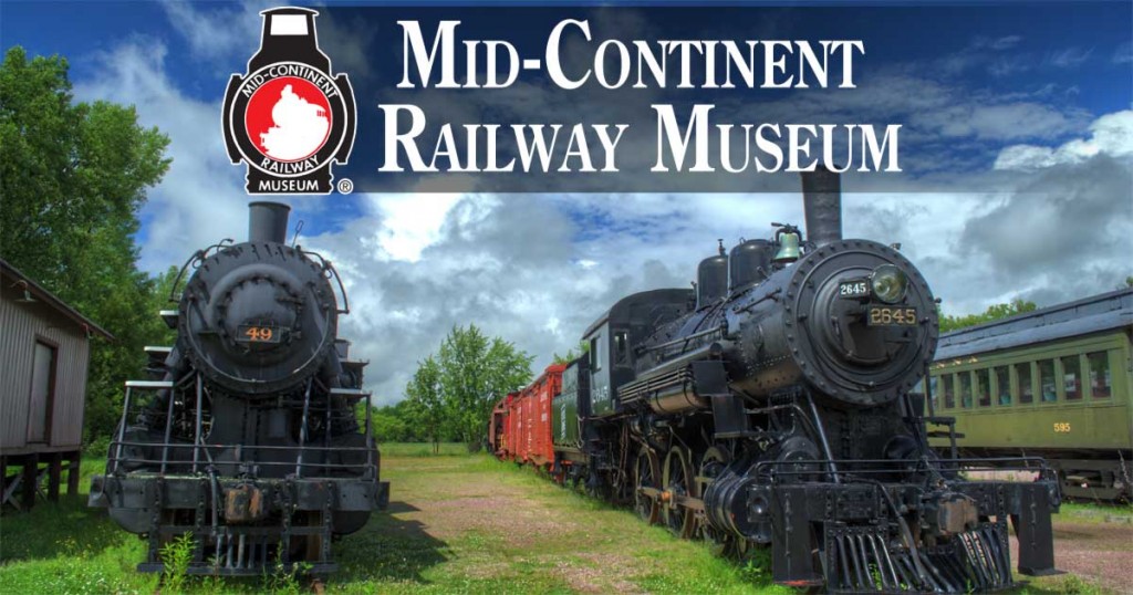 Mid-Continent Railway Museum lantern logo with display steam locomotives