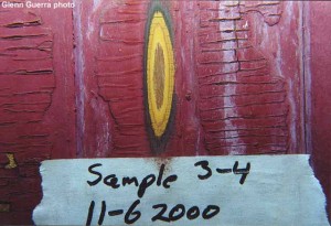 An area of the car showing how the samples are marked. This photo is of sample 3-4.