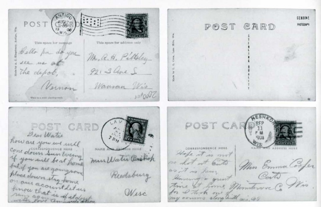 Reverse side of four postcards